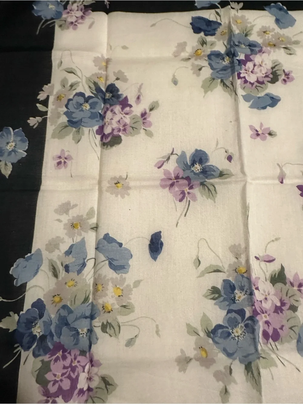 Vintage Christian Dior Floral Cotton Square Scarf Black Border 16.5” EUC